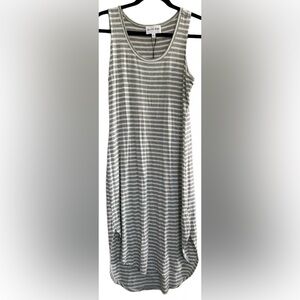 Olive + Oak Gray White Stripe Scoop Neck 
Midi Tank Tshirt Dress Sz S